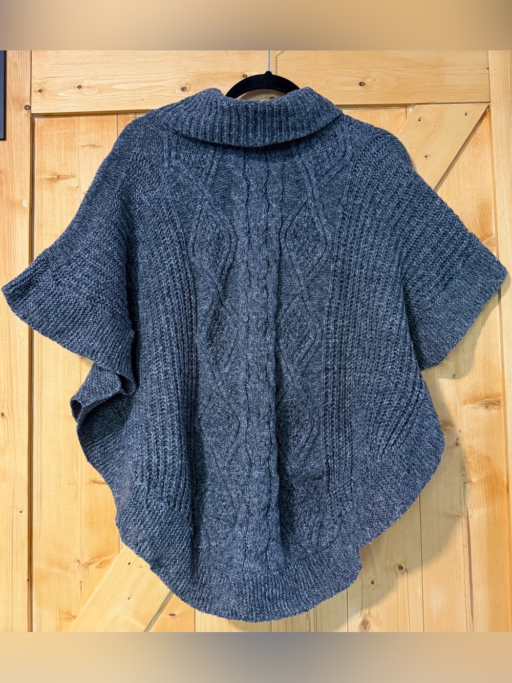 Vince Camuto Charcoal Grey Cable Knit Turtleneck Poncho Sweater O/S
